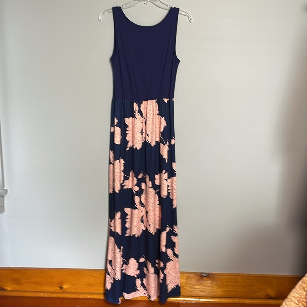 Bluetime Blue and Peach Floral Tank Maxi Dress Size Small NWT - Picture 4 of 9
